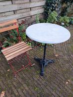 Frans marmeren bistrotafel., Tuin en Terras, Ophalen of Verzenden, Zo goed als nieuw, Rond, Overige materialen