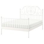 LEIRVIK Bedframe - Wit Metalen Frame - 140x200 cm, Ophalen, Wit, Tweepersoons, 140 cm