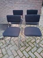 4 stuks buisframe slede stoelen Gispen model - setprijs, Huis en Inrichting, Stoelen, Ophalen, Gebruikt, Zwart, Retro vintage Gispen slede