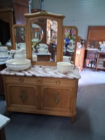 antieke eiken commode kaptafel marmer blad  325,00 beschikbaar voor biedingen