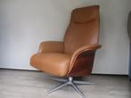 KEURIGE Hjort Knudsen relax fauteuil cognac leer / notenhout, Metaal, 75 tot 100 cm, Ophalen of Verzenden, Zo goed als nieuw