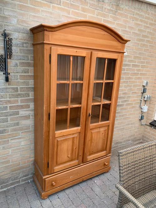 Grenen Vitrinekast met Lade, Huis en Inrichting, Kasten | Vitrinekasten, Gebruikt, 150 tot 200 cm, 50 tot 100 cm, 25 tot 50 cm