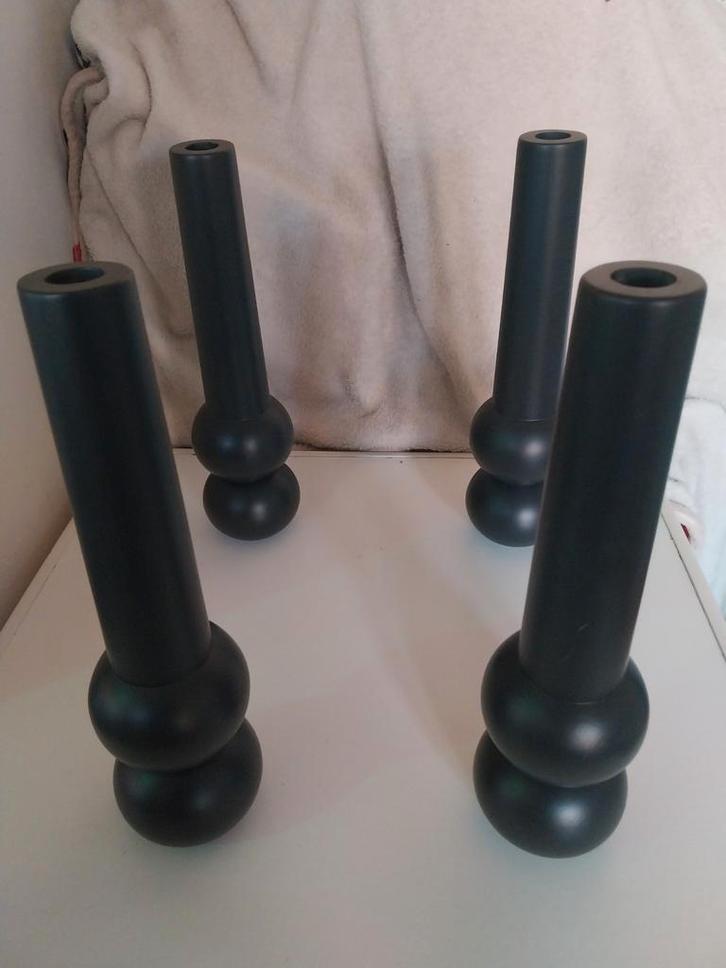 Set of 4 Wooden Matte Black Candle Holders –33 cm Nordic St, Huis en Inrichting, Woonaccessoires | Kandelaars en Kaarsen, Zo goed als nieuw