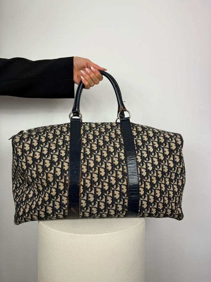 DIOR BOSTON BAG OBLIQUE CANVAS MEDIUM SIZE, Sieraden, Tassen en Uiterlijk, Tassen | Damestassen, Gebruikt, Shopper, Blauw, Verzenden