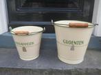 Emaillen emmers crème groen 2x Aardappelen en Groenten emmer, Ophalen of Verzenden