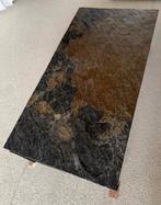 Vintage | Salon tafel | LEISTEEN blad + Stalen onderstel., Ophalen, Gebruikt, 100 tot 150 cm, Jaren '70