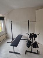 Fitness bankje, barbell, dumbells, schijven 141.5kg, Ophalen