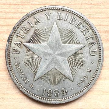 Cuba 1 Peso 1934 zilver beschikbaar voor biedingen