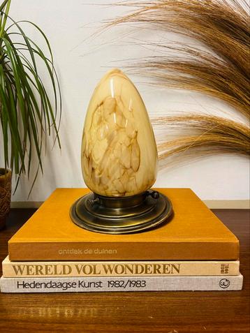 Vintage art deco plafondlamp plafonniere gemarmer glas brass beschikbaar voor biedingen