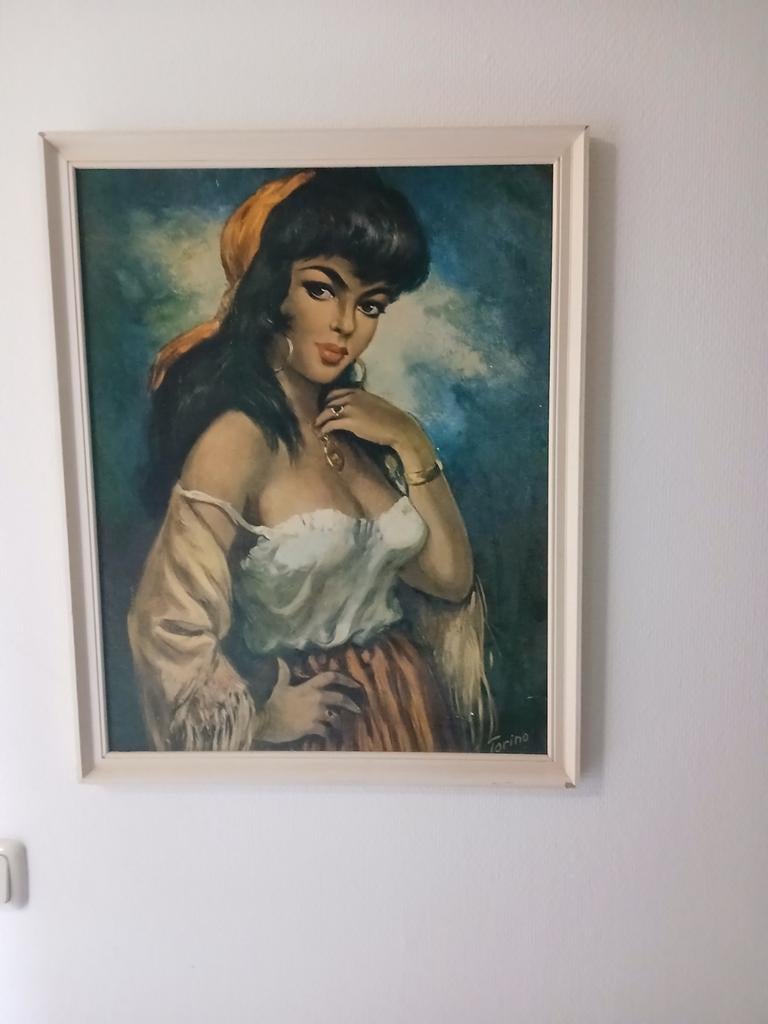 Vintage groot zigeuner schilderij uit de jaren 60, Ophalen of Verzenden