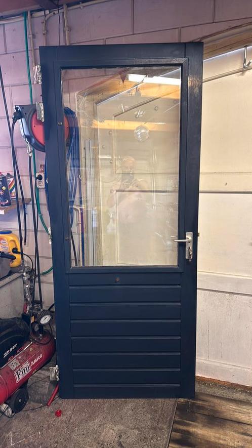 Hard Houten buitendeur met dubbel glas, Doe-het-zelf en Verbouw, Deuren en Horren, Zo goed als nieuw, Buitendeur, 200 tot 215 cm