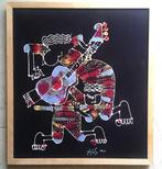 Figuren met gitaar ca. 1990 - Batik procedé - gesigneerd, Ophalen of Verzenden