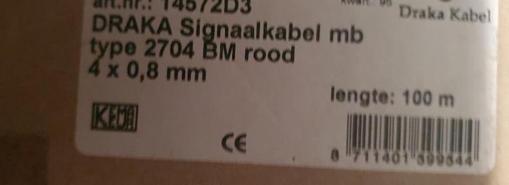 100 meter draka signaalkabel 2704 bm 4 x0,8 mm, Doe-het-zelf en Verbouw, Elektra en Kabels, Nieuw, Kabel of Snoer, Ophalen of Verzenden