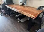 Boomstam tafel met zwarte U-poot, Huis en Inrichting, Tafels | Eettafels, Ophalen, Gebruikt, 200 cm of meer, 50 tot 100 cm