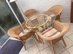 Ronde glazen tafel met 4 stoelen, Tuin en Terras, Ophalen, Gebruikt