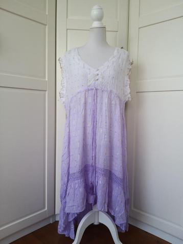 IBZ Ibiza lila paars witte high low jurk, maat 2 (= XXL) beschikbaar voor biedingen