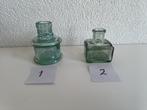 Twee brocante glazen inktpotjes, Ophalen of Verzenden