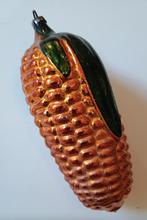 oude kerstbal, grote maïs, 12 cm, oranje met groene blaadjes, Antiek en Kunst, Ophalen of Verzenden