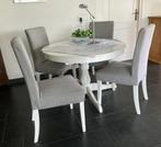 IKEA EETTAFEL ROND MET STOELEN WIT MET GRIJZE HOES, Ophalen, Overige materialen, 100 tot 150 cm, Rond