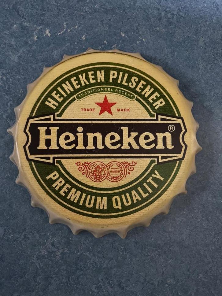 Vintage Heineken kroondop / kurk metaal geen Emaille bord, Verzamelen, Biermerken, Gebruikt, Reclamebord, Plaat of Schild, Heineken