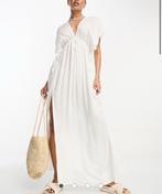 Dames maxi jurk strandjurk met fladdermouwen wit split XS S, Wit, Ophalen of Verzenden, Zo goed als nieuw, Maat 34 (XS) of kleiner