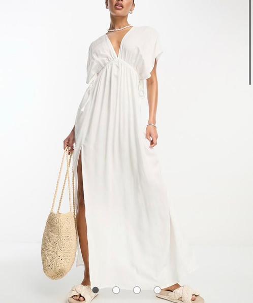 Dames maxi jurk strandjurk met fladdermouwen wit split XS S, Kleding | Dames, Jurken, Zo goed als nieuw, Maat 34 (XS) of kleiner