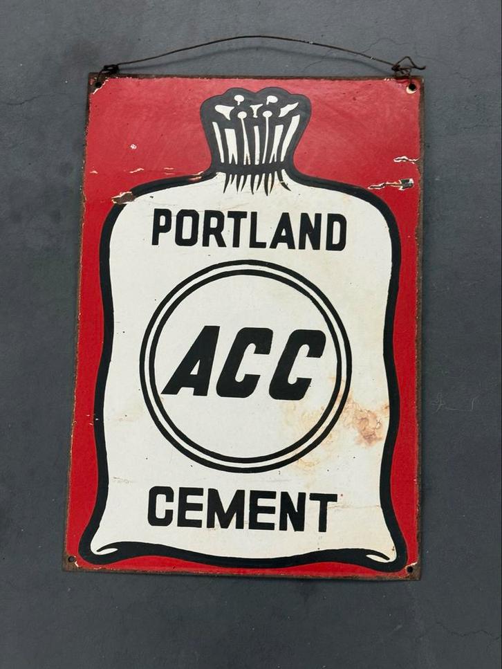 Oud Emaille Reclamebord ACC Portland Cement, Verzamelen, Merken en Reclamevoorwerpen, Gebruikt, Reclamebord, Ophalen of Verzenden
