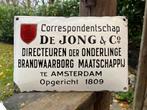 Emaille Reclamebord De Jong & Co Amsterdam 1809, Ophalen of Verzenden, Gebruikt, Reclamebord