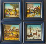 4 jaargetijden schilderijtjes achter glas geschilderd  🎁🎄, Minder dan 50 cm, Gebruikt, Ophalen of Verzenden, Schilderij