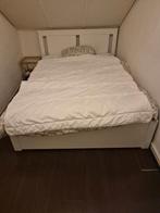 SONGESAND bedframe wit 140x200 + lattenbodems, Huis en Inrichting, Slaapkamer | Bedden, Ophalen, Gebruikt, Wit, Tweepersoons