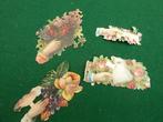 4 antieke poesieplaatjes handjes en bloemen, Ophalen of Verzenden