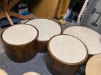 Salontafel set hazel beige marmer met mangohout hoge korting, Ophalen, Nieuw, Rond, Minder dan 50 cm