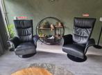 2 Relaxfauteuil Zwart Leer met Manuele relax bediening, Huis en Inrichting, Fauteuils, Ophalen, Gebruikt, Hout, Moderne Relax stoelen