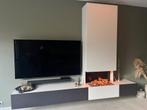Moderne op maat gemaakt TV meubel met open HAARD 2.75 breed, Kunststof, 150 tot 200 cm, Ophalen of Verzenden, Zo goed als nieuw