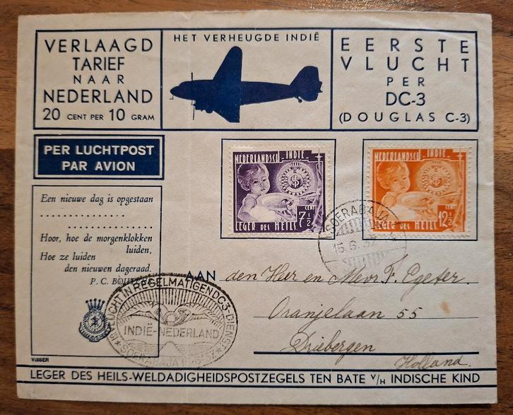 Adv 78  - 1e DC-3 vlucht 1937 Nederlands-Indië, Postzegels en Munten, Postzegels | Nederlands-Indië en Nieuw-Guinea, Gestempeld