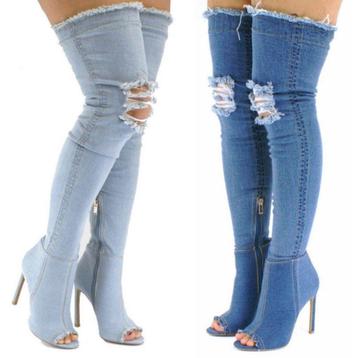 Overknee denim laarzen (knie hoge hakken spijker stiletto) beschikbaar voor biedingen