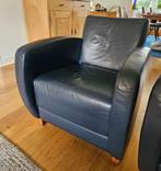 Leren lederen fauteuil donkerblauw in goede staat, Huis en Inrichting, Fauteuils, Modern, Gebruikt, Leer, 75 tot 100 cm