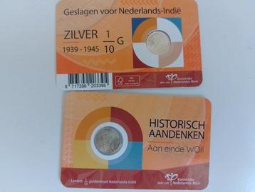 Zilveren 1/10 Gulden Nederlands-Indië 1945S in coincard  beschikbaar voor biedingen