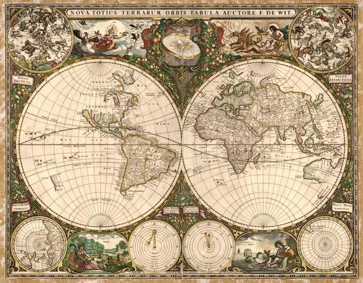 Grote landkaart wereldkaart door De Wit op POSTERFORMAAT!, Boeken, Atlassen en Landkaarten, Zo goed als nieuw, Landkaart, Wereld