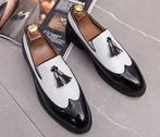 Zwart witte heren lak loafers met kwastjes nette schoenen, Verzenden, Nieuw, Overige kleuren, Loafers