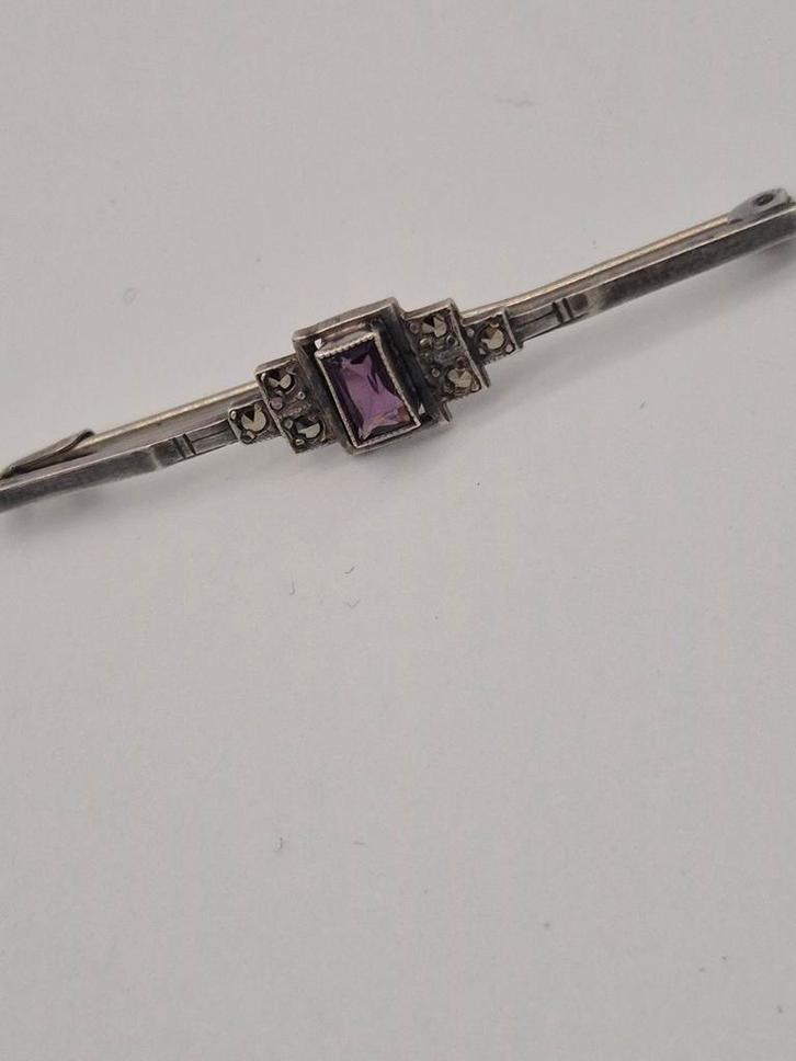Kleine Art Deco stijl zilveren broche - 800 zilver, Sieraden, Tassen en Uiterlijk, Broches, Gebruikt, Zilver, Zilver, Verzenden