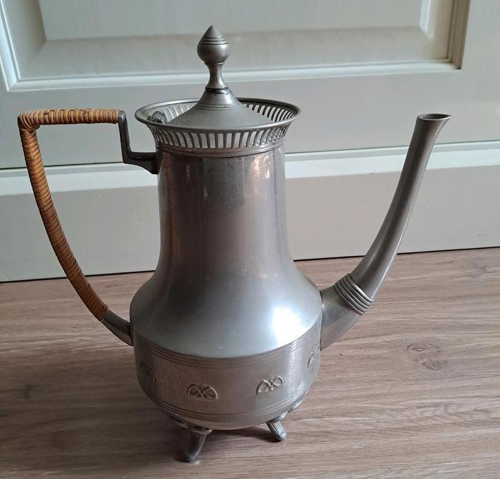 Antieke Tinnen Koffiekan met Rotan Handvat, Antiek en Kunst, Antiek | Tin, Ophalen of Verzenden