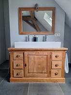 Teak wastafelonderkast met spiegel, Ophalen, Gebruikt, 100 tot 150 cm, Teakhout