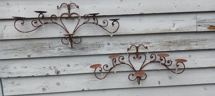 2 Bruin Metalen Wandkandelaars, Antiek en Kunst, Curiosa en Brocante, Ophalen of Verzenden
