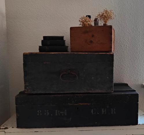 Oude zwarte kist / kistje / gereedschapskist, Antiek en Kunst, Curiosa en Brocante, Ophalen