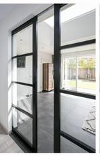 2x massief houten deur met glas industrieel look, Schuifdeur, 80 tot 100 cm, Glas, Zo goed als nieuw