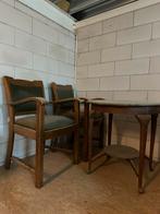 Oude eiken stoelen met eiken tafeltje., Ophalen, Gebruikt, Twee, Bruin