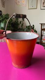 Emaille emmer brocante rood oranje, Antiek en Kunst, Antiek | Emaille, Ophalen of Verzenden