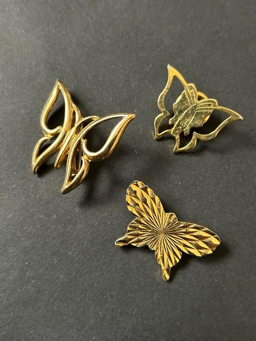 3 Vlinder Broches, Sieraden, Tassen en Uiterlijk, Broches, Zo goed als nieuw, Overige materialen, Goud, Ophalen of Verzenden