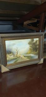 Heel groot mooi schilderij bos boerderij water., Ophalen, Zo goed als nieuw, Schilderij, 75 cm of meer